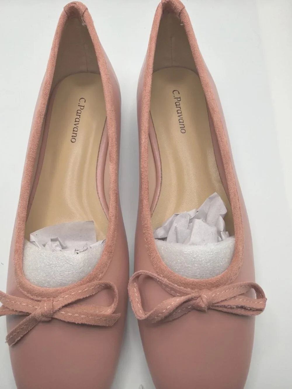 C. Paravano Pink Leather Bowknot Ballet Flats Square Toe, Size 5.5 NIB